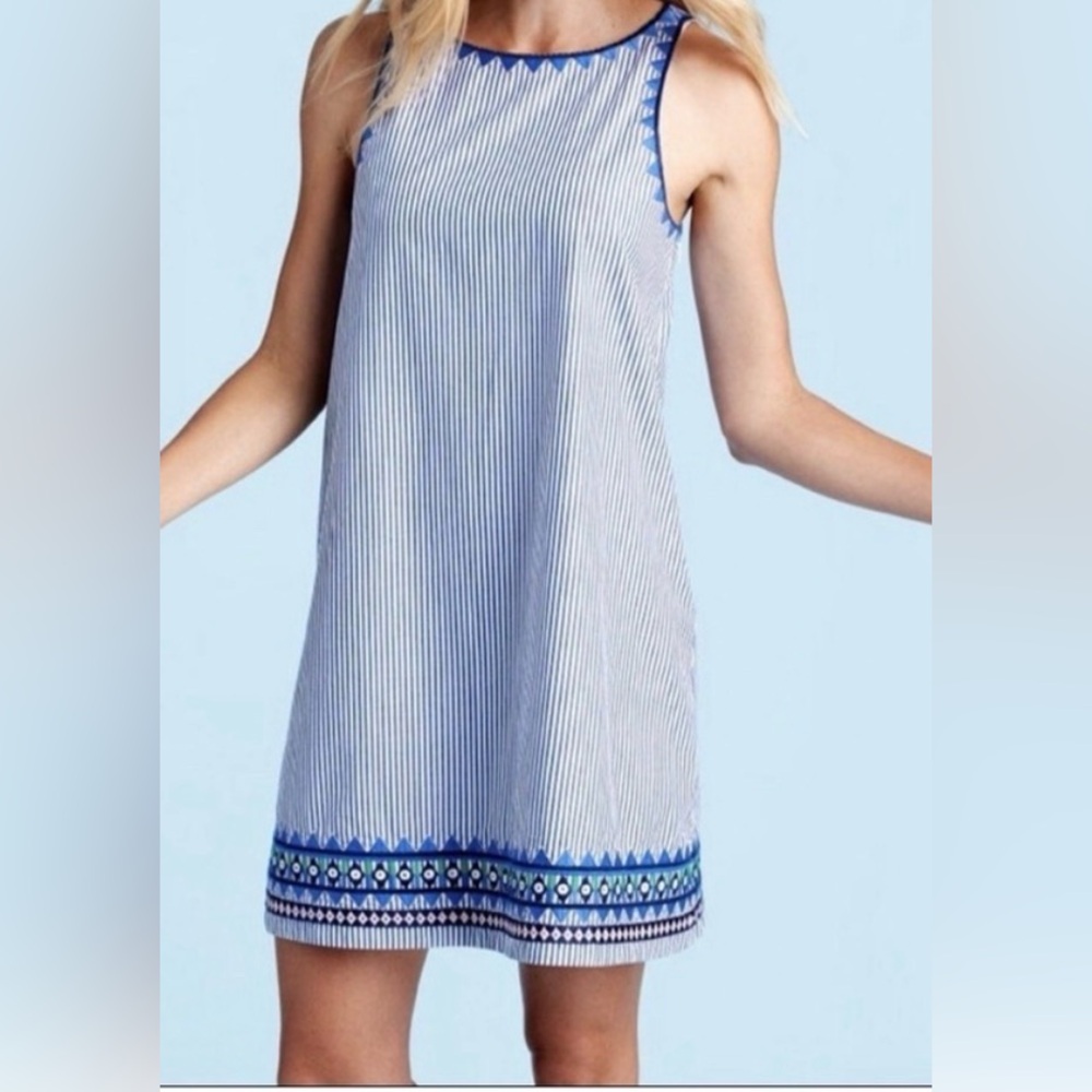 Vineyard Vines Geo Prep Embroidery Stripe Shift Dress A-line Swing Sleeveless 10